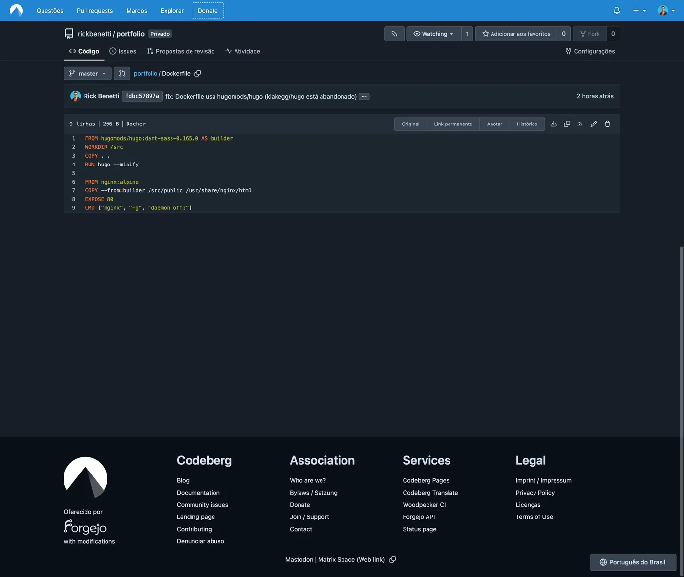 Dockerfile no Codeberg